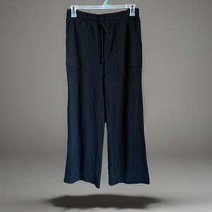 Makk Fashions Black Textured Drawstring Pants Sz Large 30” Athleisure Beachy